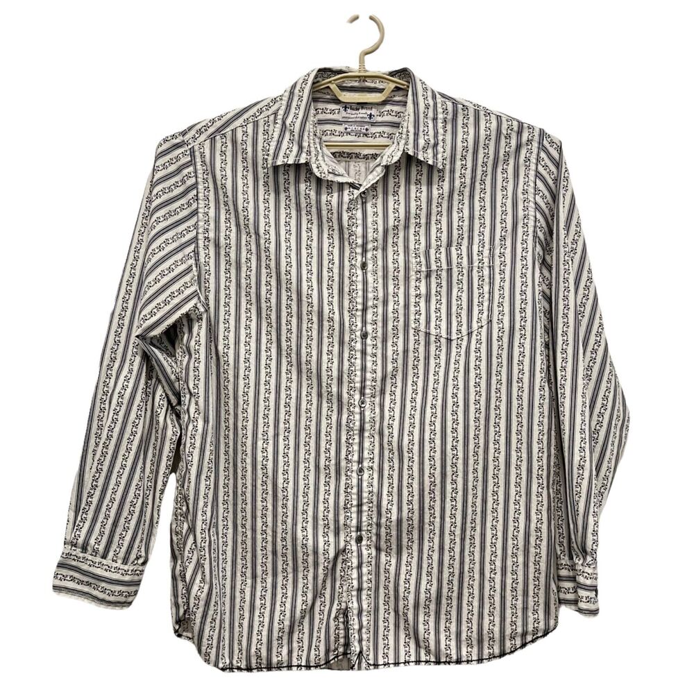 Lucky Brand Mens Button Up Shirt Dungarees by Gene Montesano Floral Stripe SZ XL